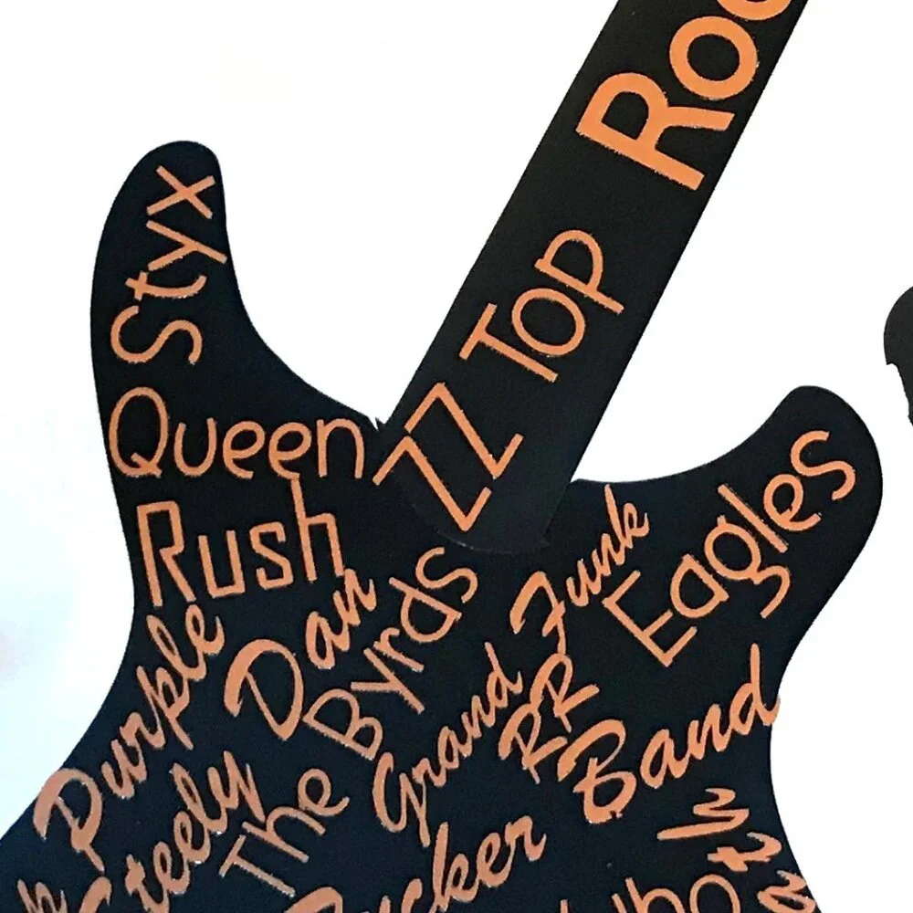 Handmade Pillow Cover, 1970s Rock Bands Guitars Music Room Decor 20 x 20 inches